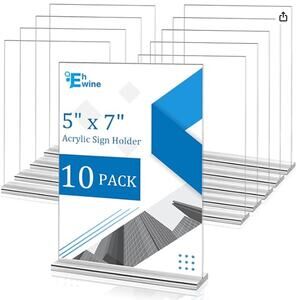 10 Pack Acrylic Sign Holders - 5 x 7, Double-Sided Stand Up Table Top Sign-Clear